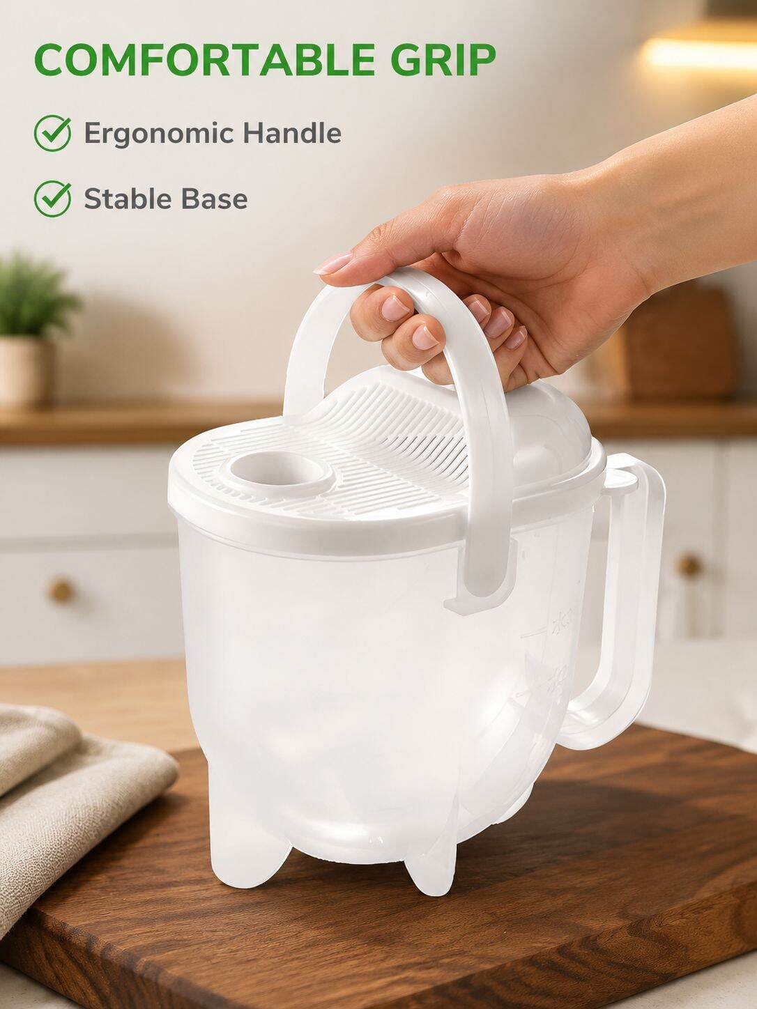 Hands-Free Rice Washing Strainer and Drain Basket