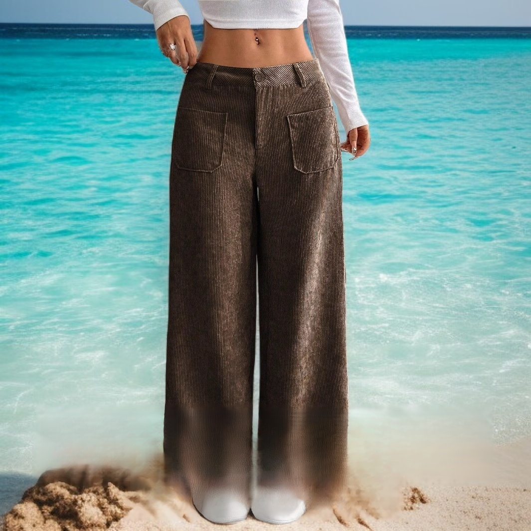 床までの長さのワイドレッグパンツ