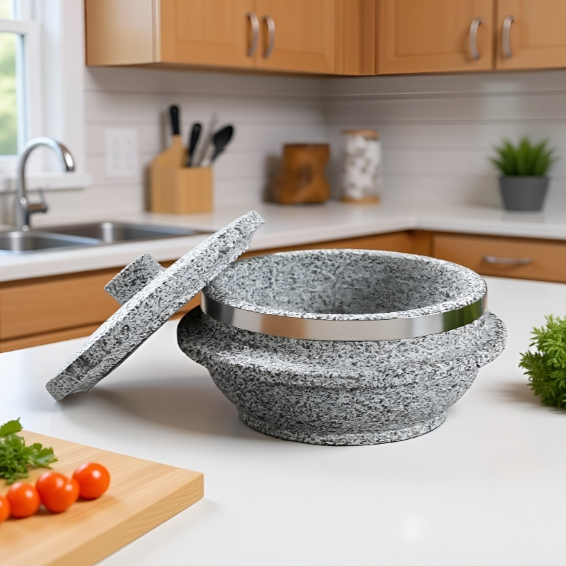 rice cooker with lid and wooden frame