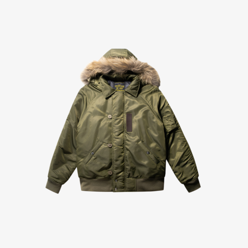 防寒N-2Bジャケット 防水加工 フード脱着式 冬用綿入りアウター