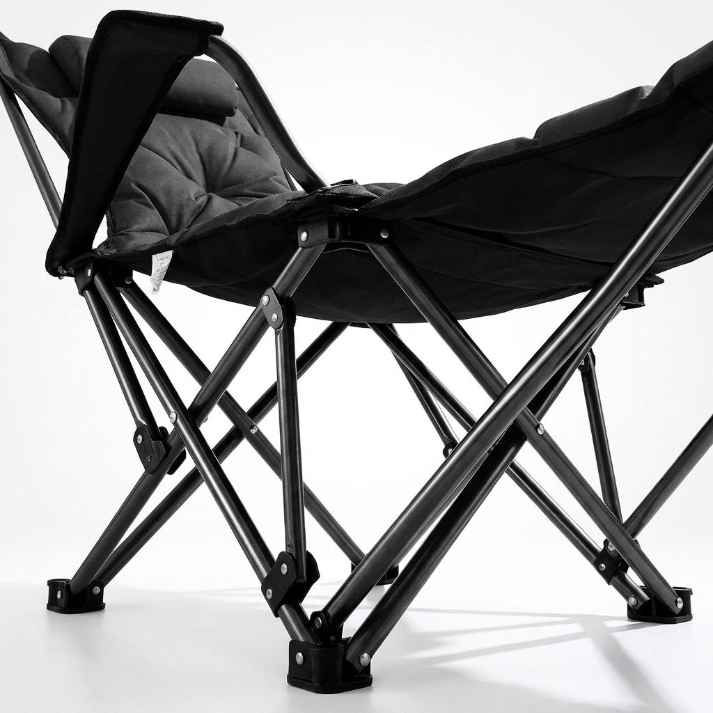 เก้าอี้พักผ่อนพับได้สำหรับตั้งแคมป์กลางแจ้ง บุเบาะนุ่ม พร้อมที่วางขา
