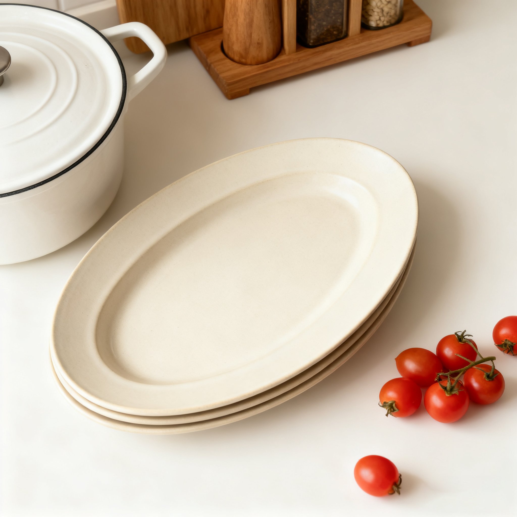 Ovaler langer Teller in Cremeweiß – elegantes 3er Set