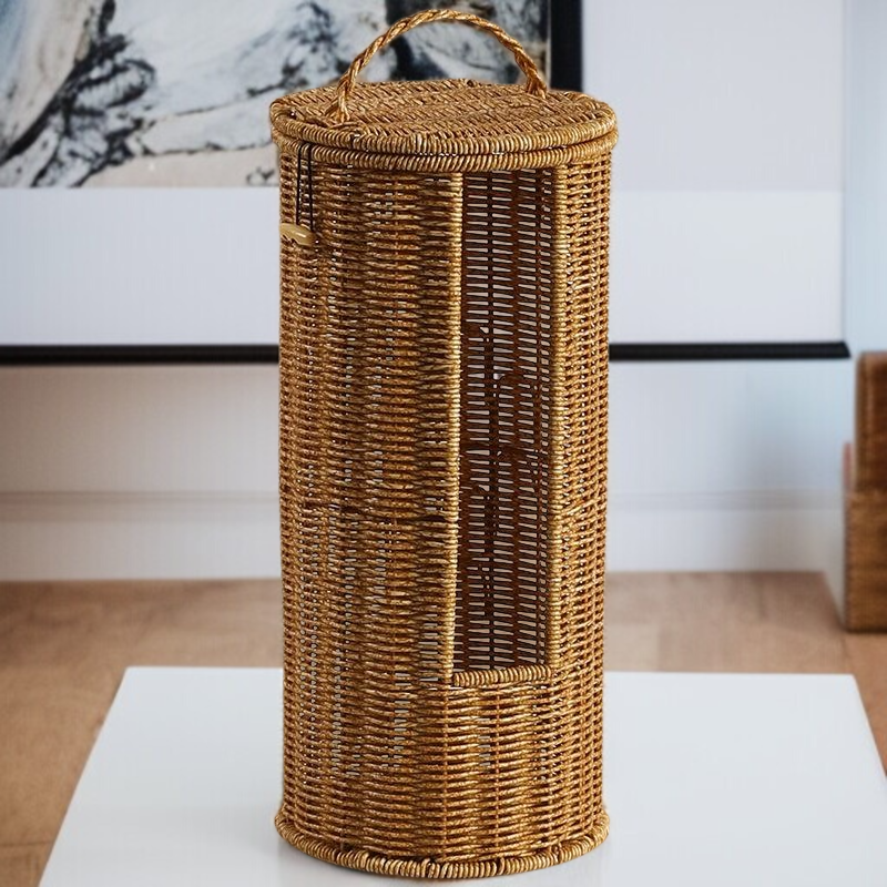 Imitation rattan round barrel with lid storage basket hotel homestay towel basket household toilet p