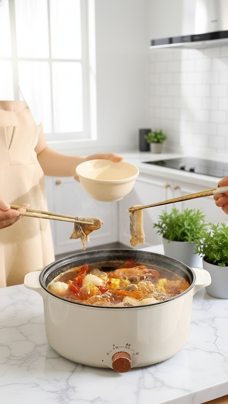 Elektrischer Topf beim Kochen von Gemüse