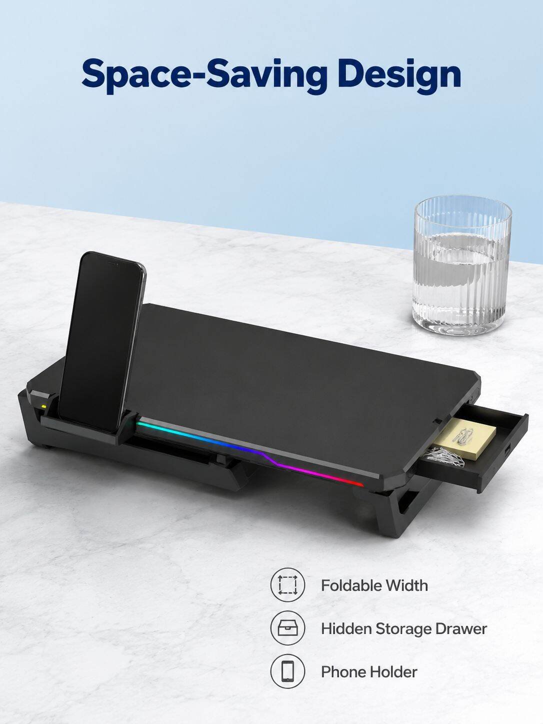 Foldable LED Monitor Riser Stand with USB Data Transfer