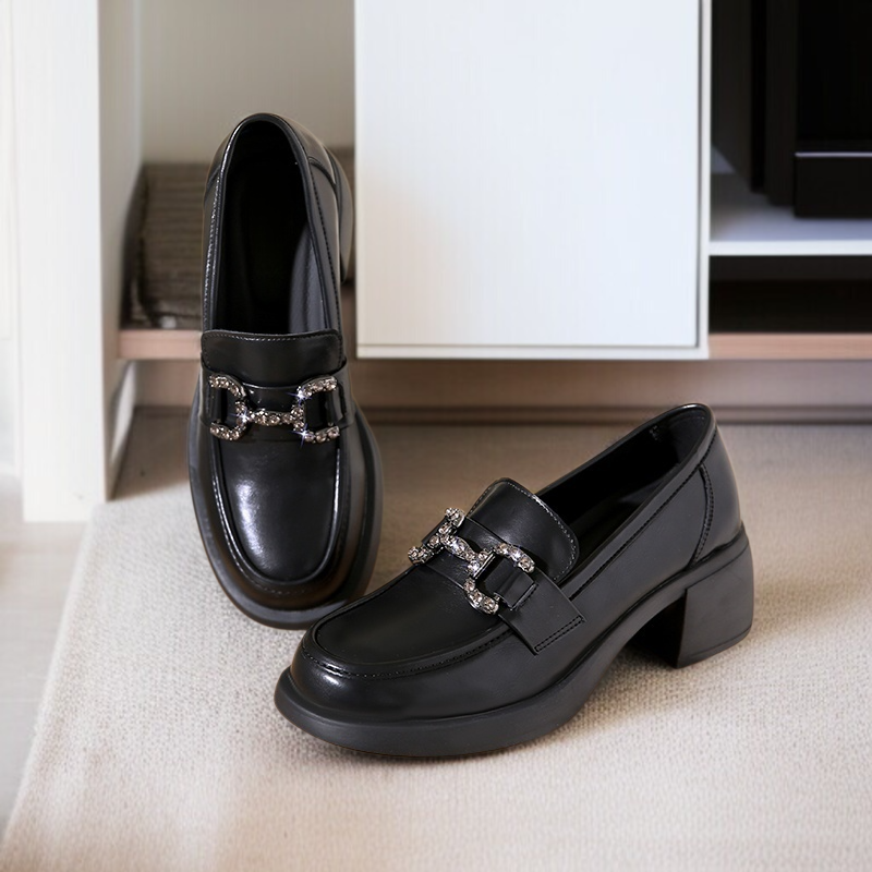 로퍼 여자는 신발을 신은 채로 밟는다 블랙 스몰 단화 통굽 송편화