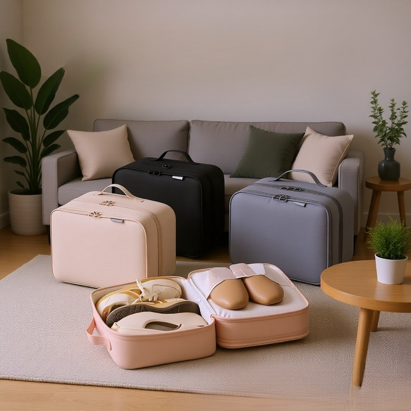 旅行用靴収納バッグ 折りたたみ式 ポータブル 3層 立体 靴バッグ 旅行用