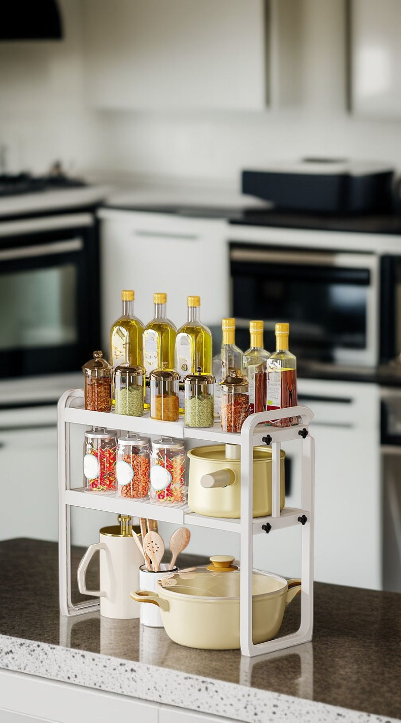 Extendable rack holding jars and bottles