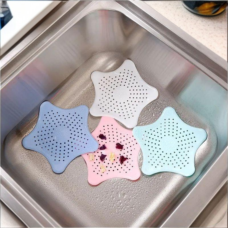 شبكة تصفية سيليكون مضادة للانسداد للمطبخ والحمام، مصيدة شعر على شكل نجمة