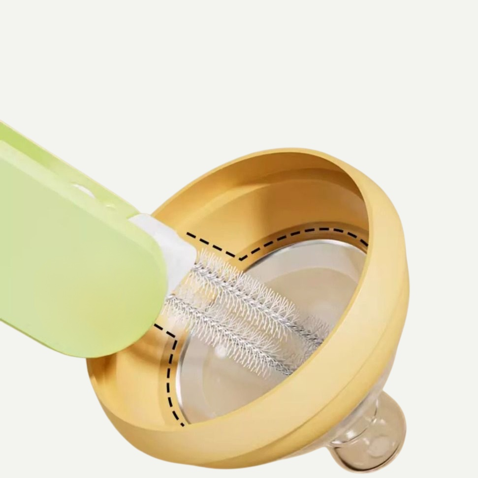 Three-in-one brush for cleaning bottles, nipples, and cups