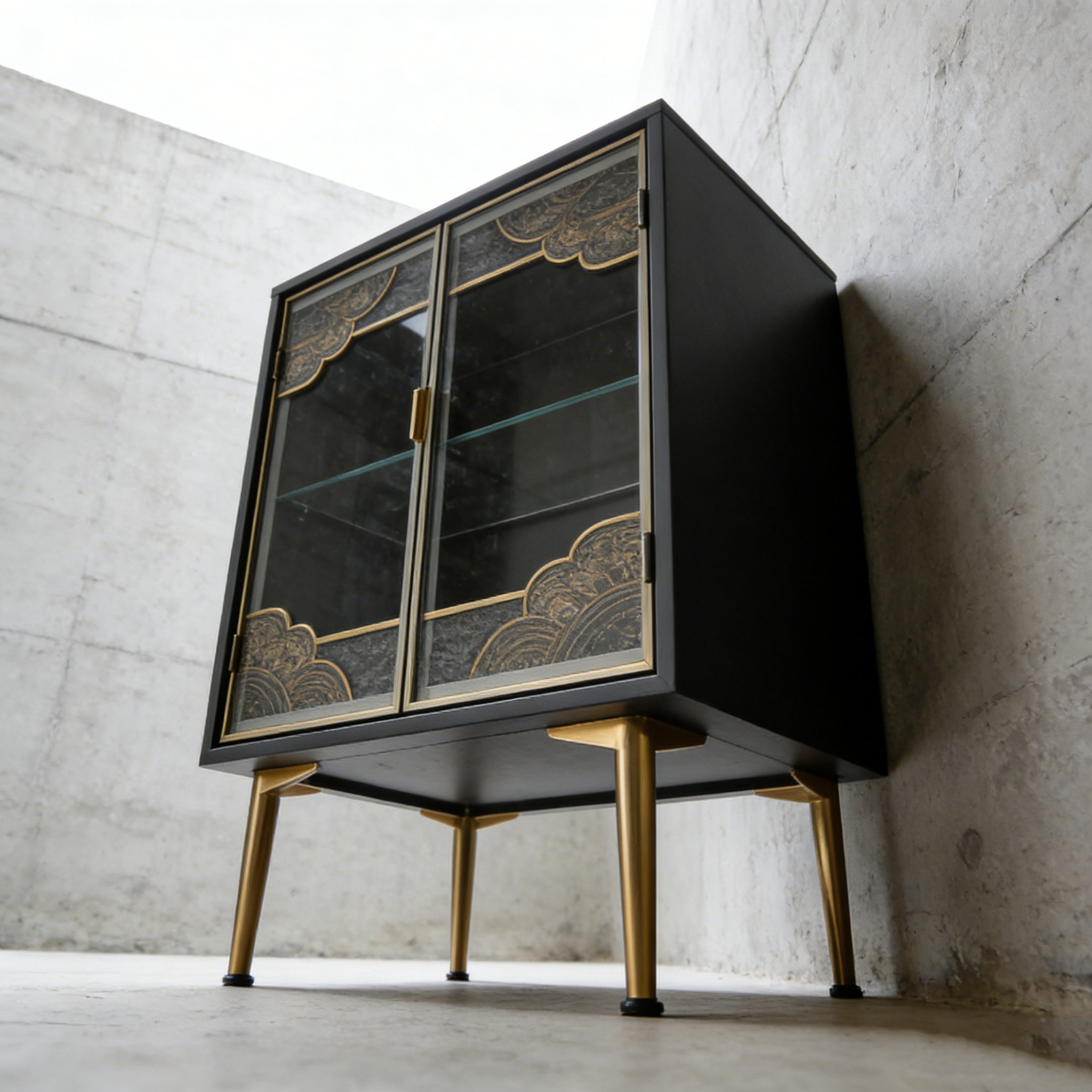 リビングに置かれたヴィンテージ調収納棚