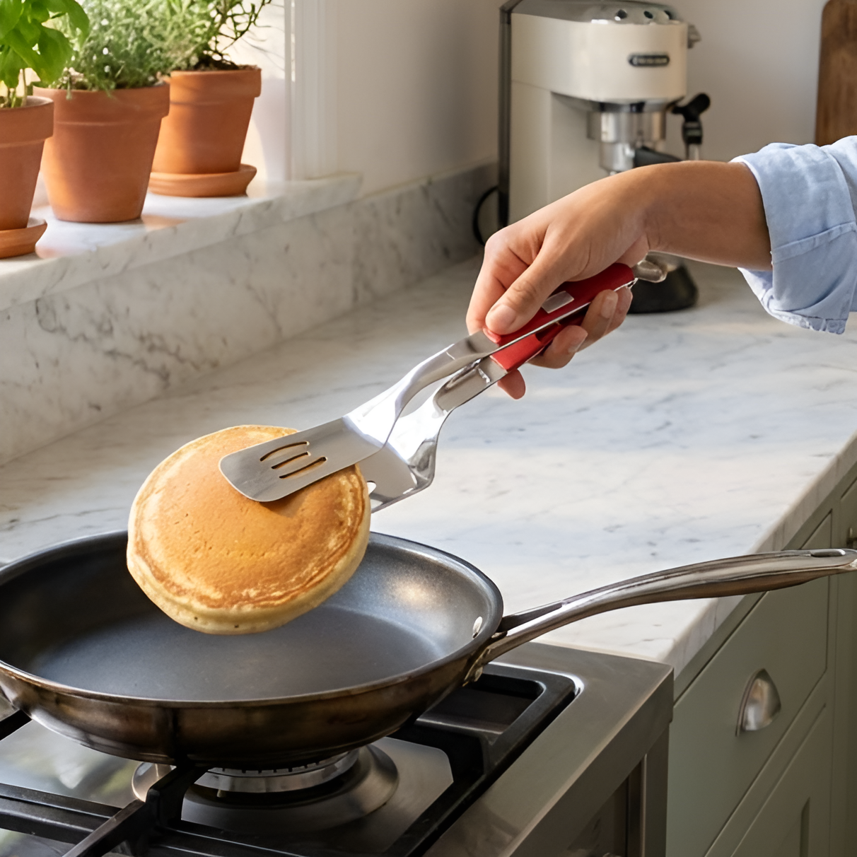 Stainless steel multi-functional food tongs for frying fish