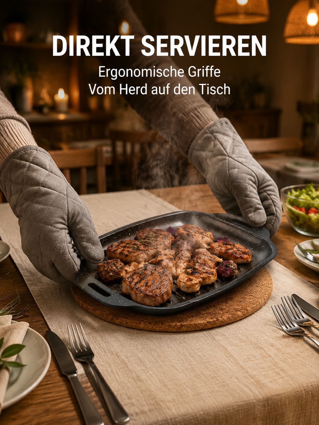 Grillplatte aus Maifan-Stein und Karbonstahl