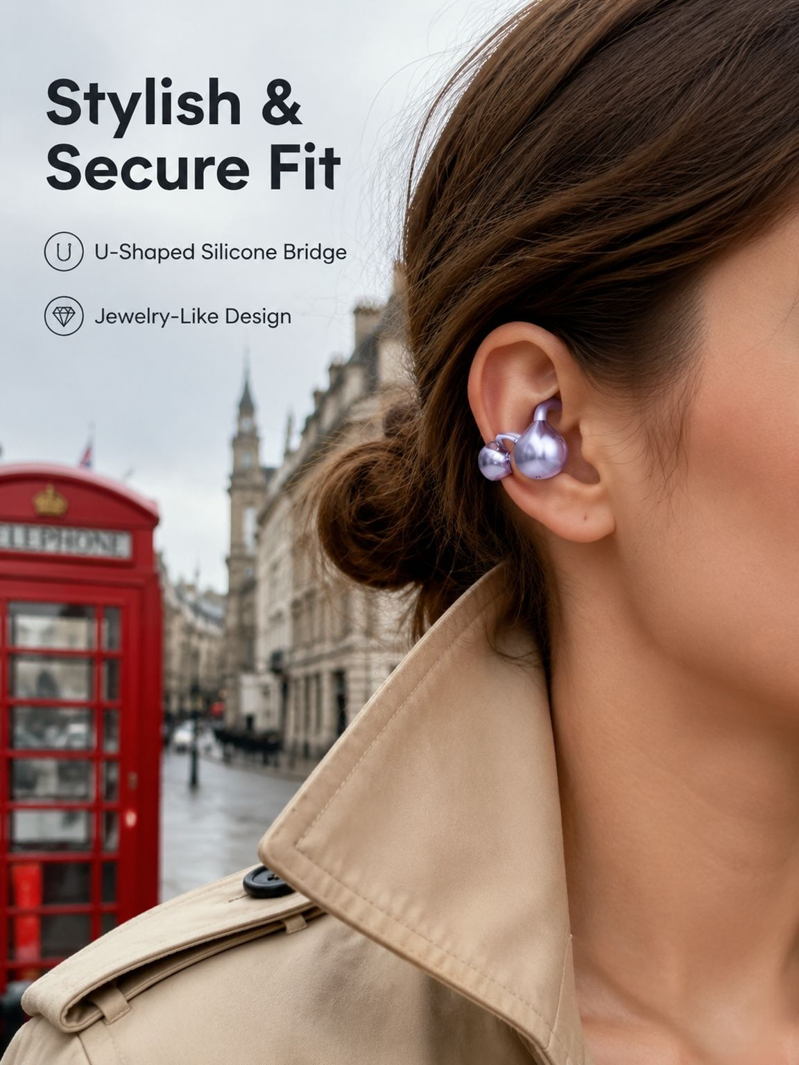 Non-in-ear Smart AI Translation Bluetooth Ear Clip, 2026 Hot-selling Global Model