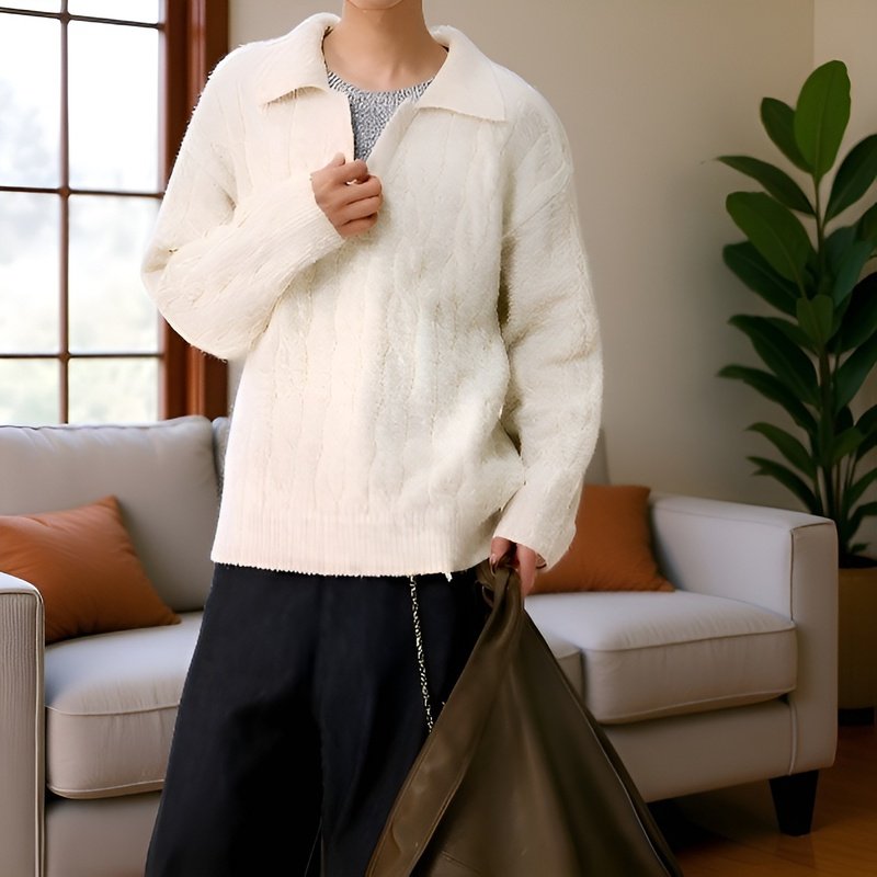 アメリカンスタイルのフェイクツーピース V ネック セーター、オーバーサイズ、厚手のニットウェア、暖かくて着心地が良い、ユニセックス、秋冬用、ゆったりとしたリラックススタイルのウール ベースレイヤー 