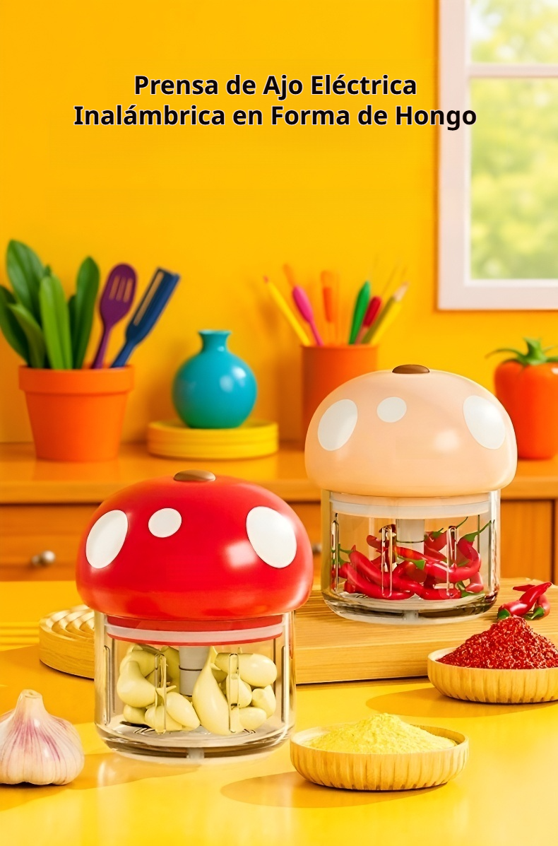 Picadora de ajo eléctrica inalámbrica en uso en la cocina