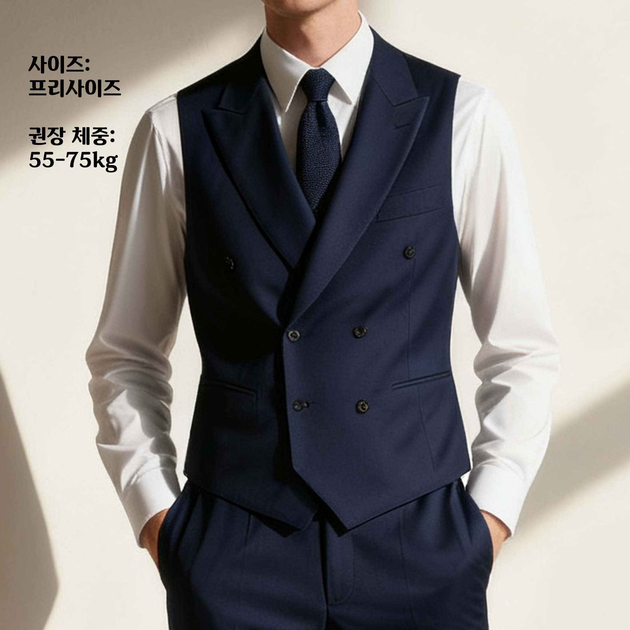 정장과 매치한 남성 이너 조끼 착용샷