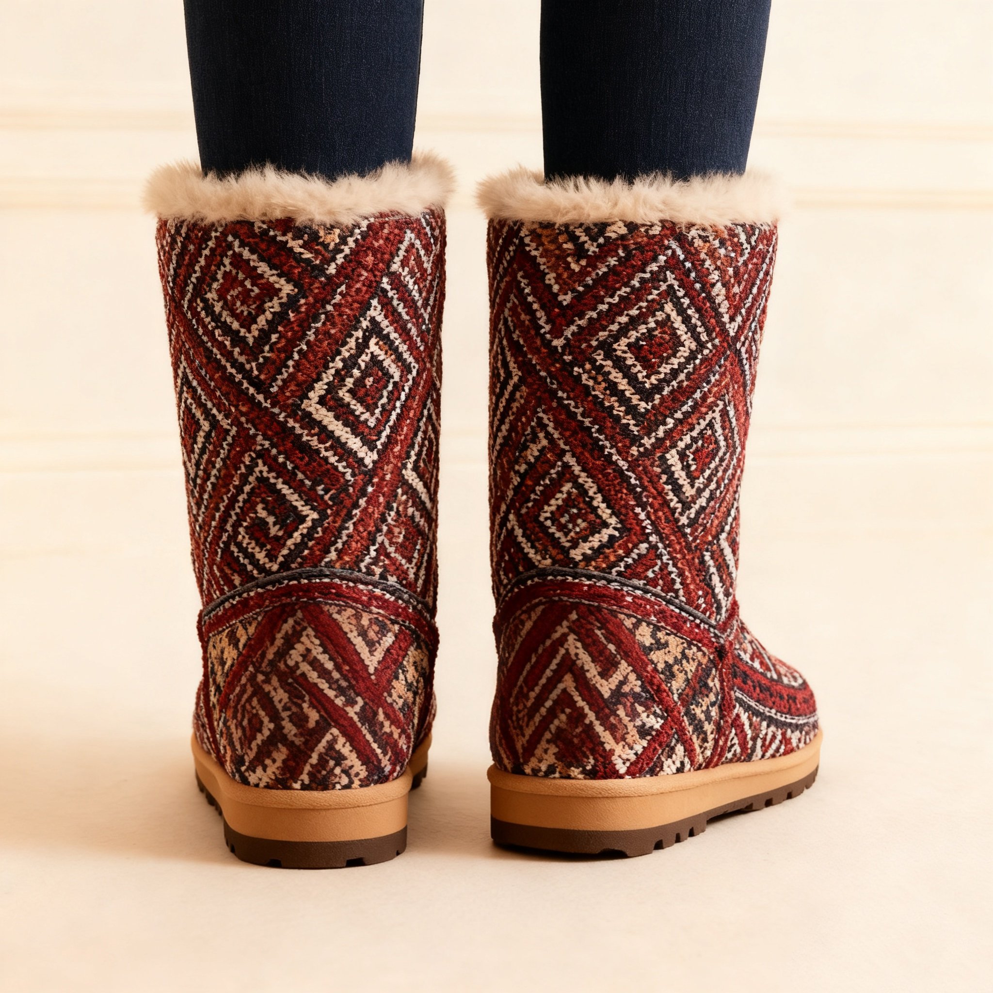 겨울용 레드 면화 부츠 착용샷