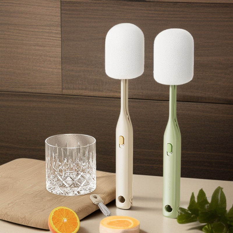 Cepillo especial de doble cabezal para limpiar vasos y biberones, diseño de mango largo