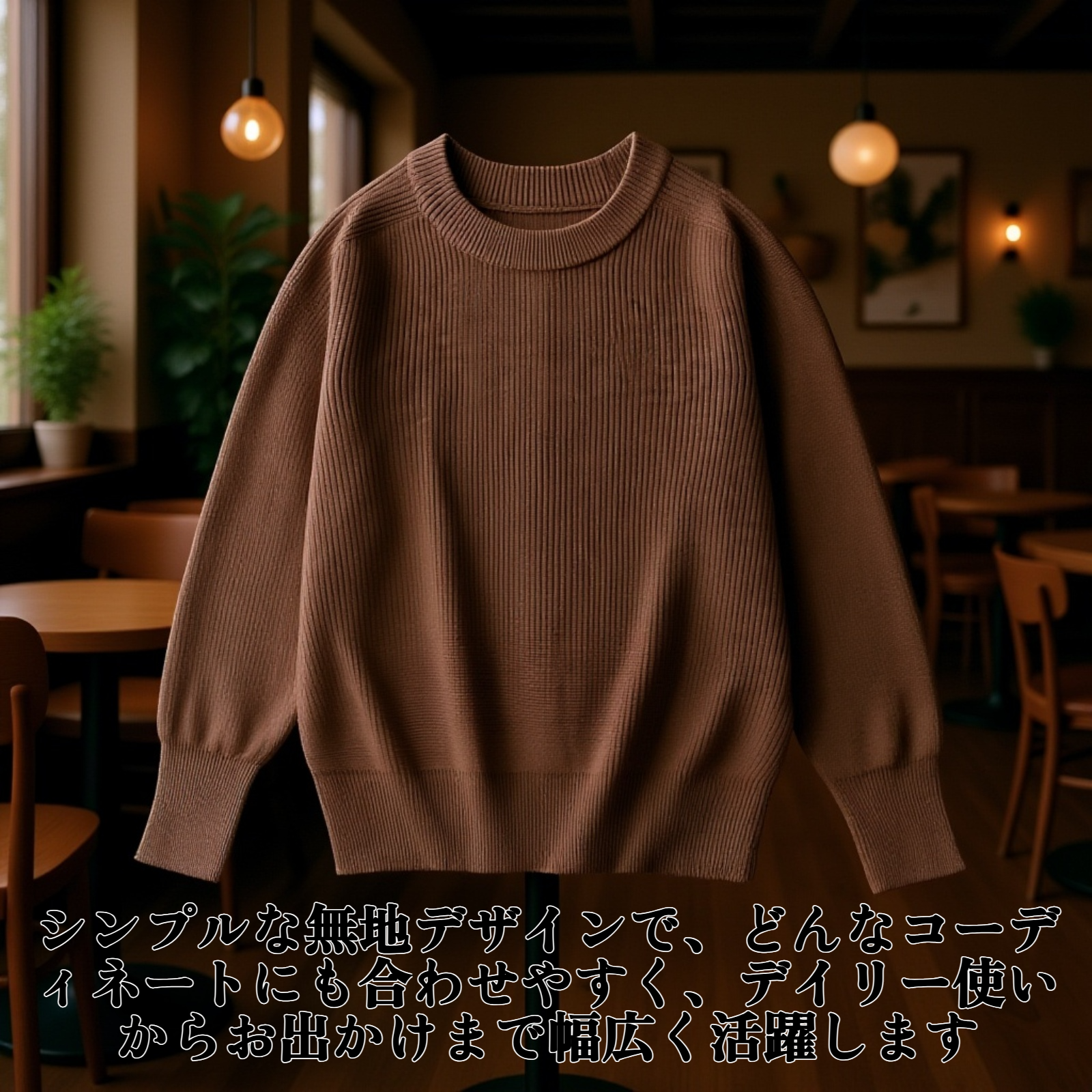 ラグランスリーブのウールプルオーバーセーター前面画像
