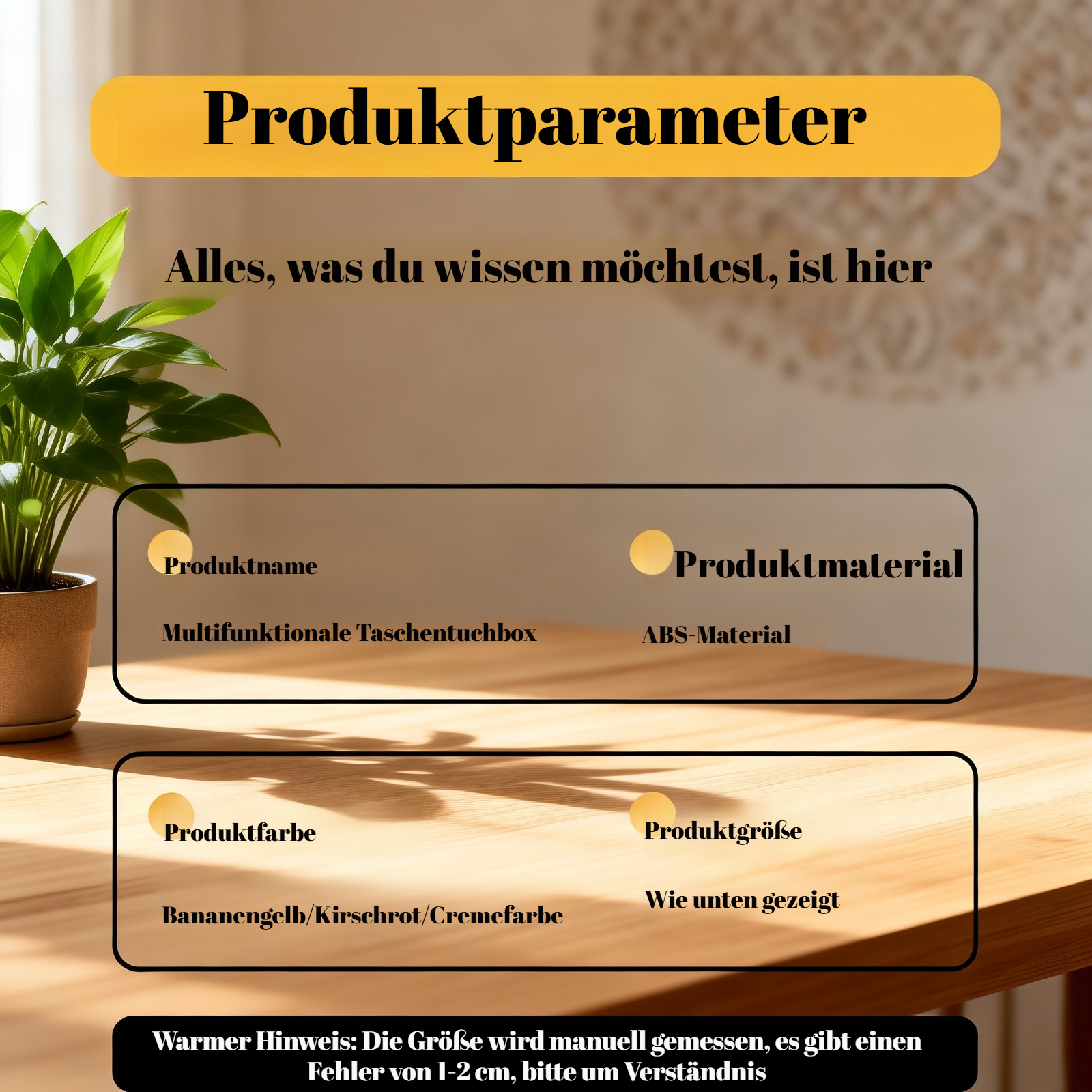 Aufbewahrungs-Taschentuchbox mit Ständer für Wohnzimmer und Esszimmer