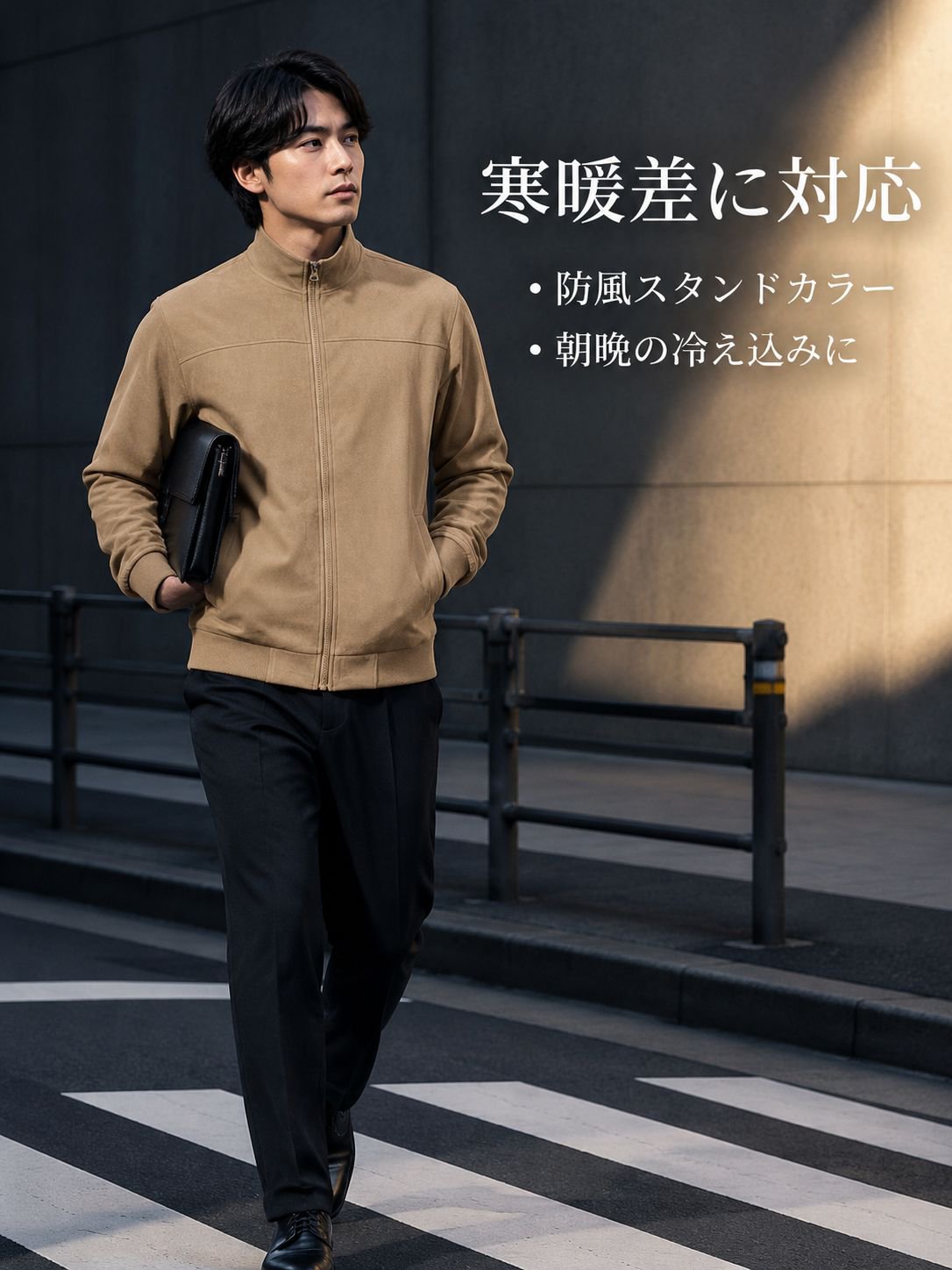 スタンドカラーが特徴のカジュアルアウター