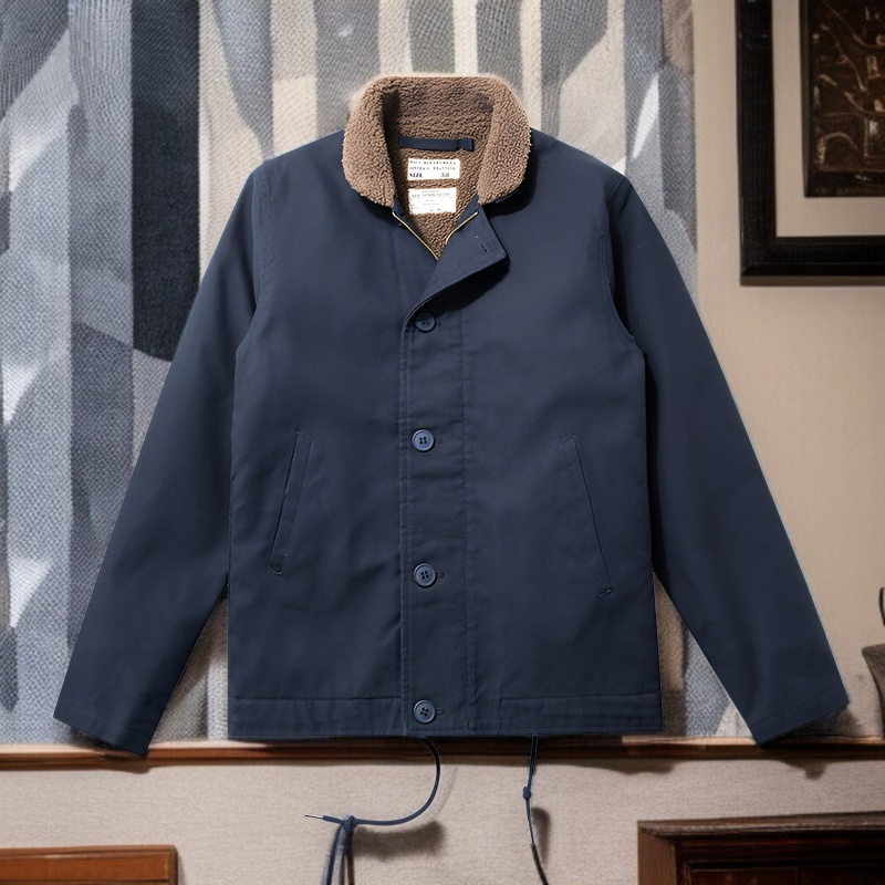 ネイビーレタープリントN-1ジャケット、空母甲板員服、デッキジャケット、ラムウールコットンコート