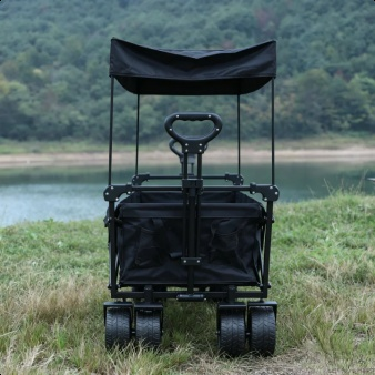 Outdoor Folding Camping Wagon with Canopy Picnic Cart with Sunshade
