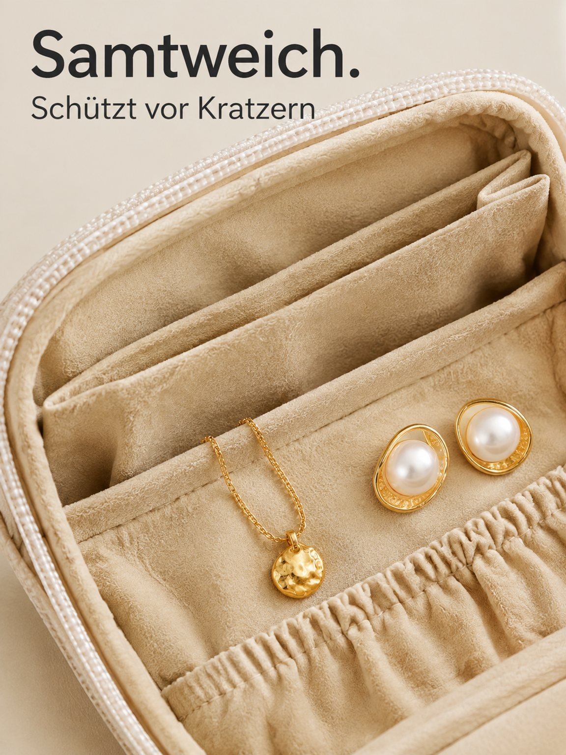 Stoßfeste zweischichtige Schmucktasche aus weichem Leder