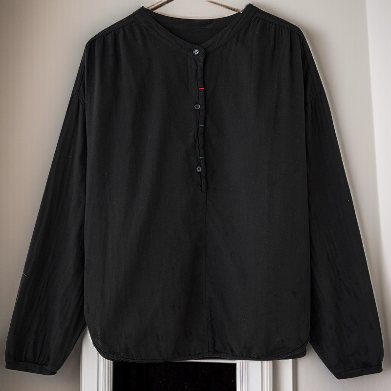 여성 면 마 더블 주름 셔츠