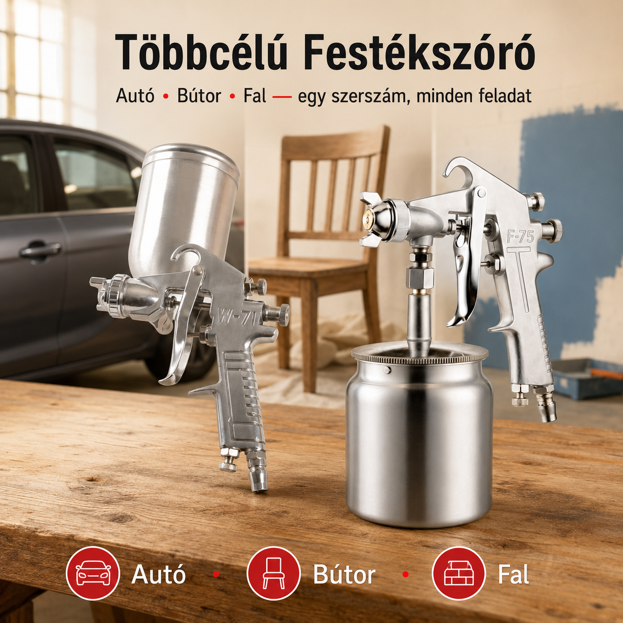Pneumatikus festékszóró autókhoz és bútorokhoz