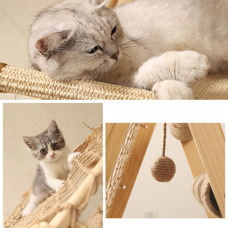 多機能天然木耐久性抜け毛防止一体型キャットタワー