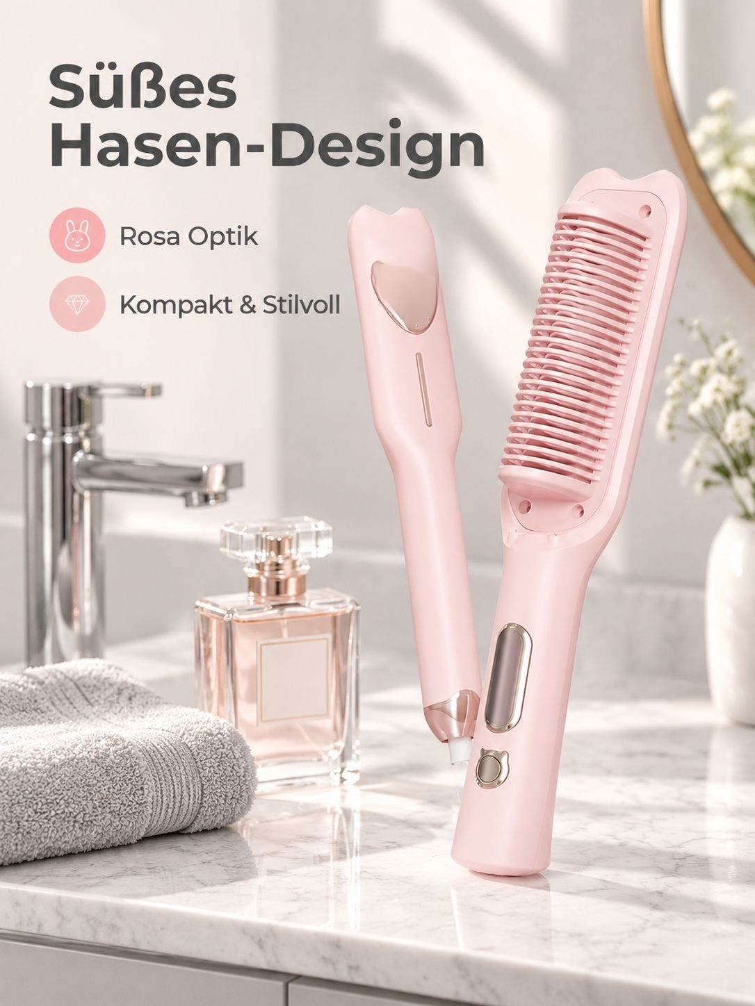 Lazy Rabbit Haarglätter mit Negativ-Ionen-Technologie und LCD-Kamm – Schonend zum Haar, geeignet zum