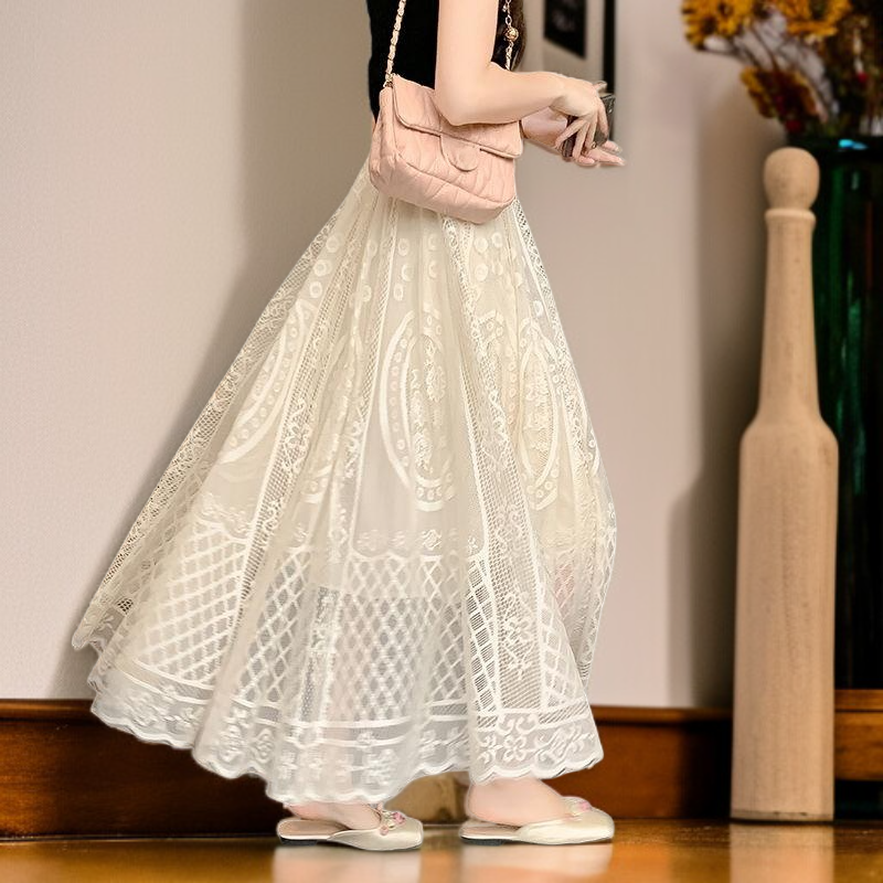 春新作 ハイウエスト ミディアム丈 フェアリースカート レディース