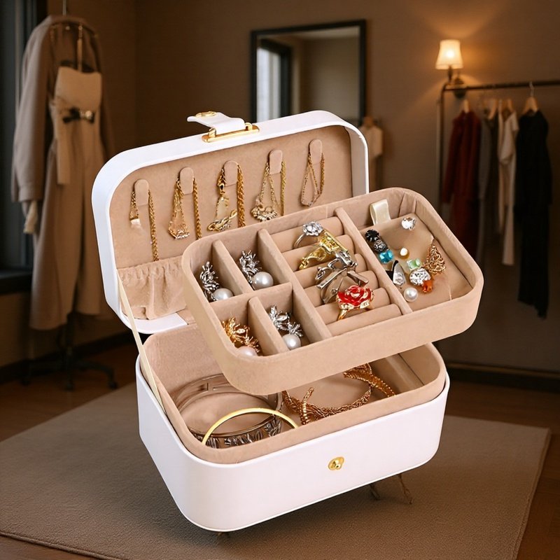 Button Flip 2-lagige Reise-Schmuckschatulle Tragbare Halskette Ohrring Ring Schmuckschatulle Aufbewa