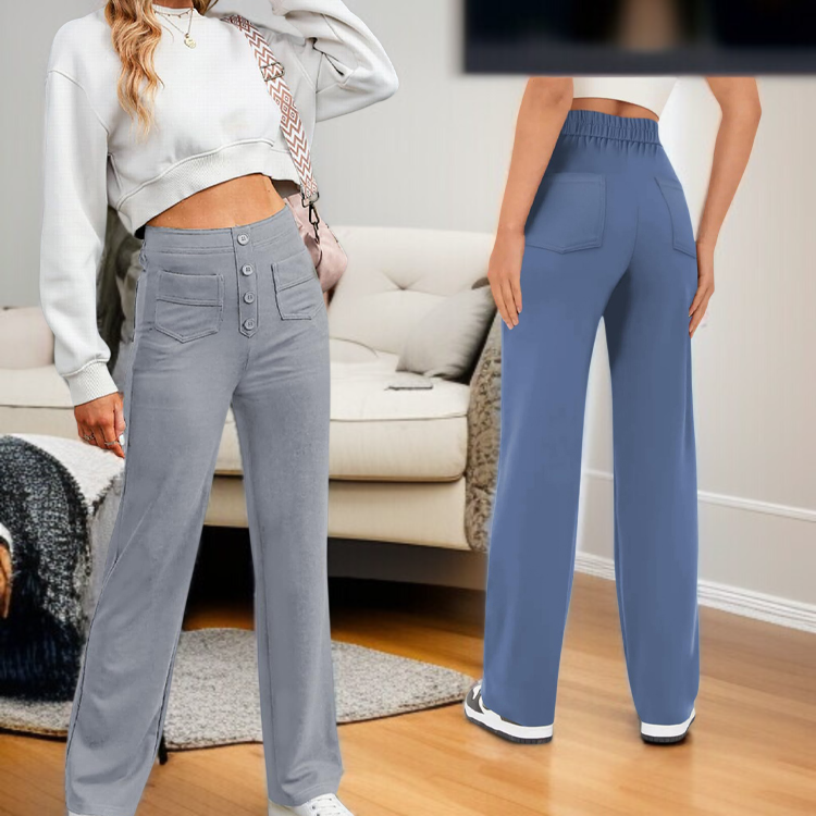 여성 바지 포켓 멀티 하이웨스트 일자 팬츠 고탄력 스판 몰드 캐주얼 팬츠