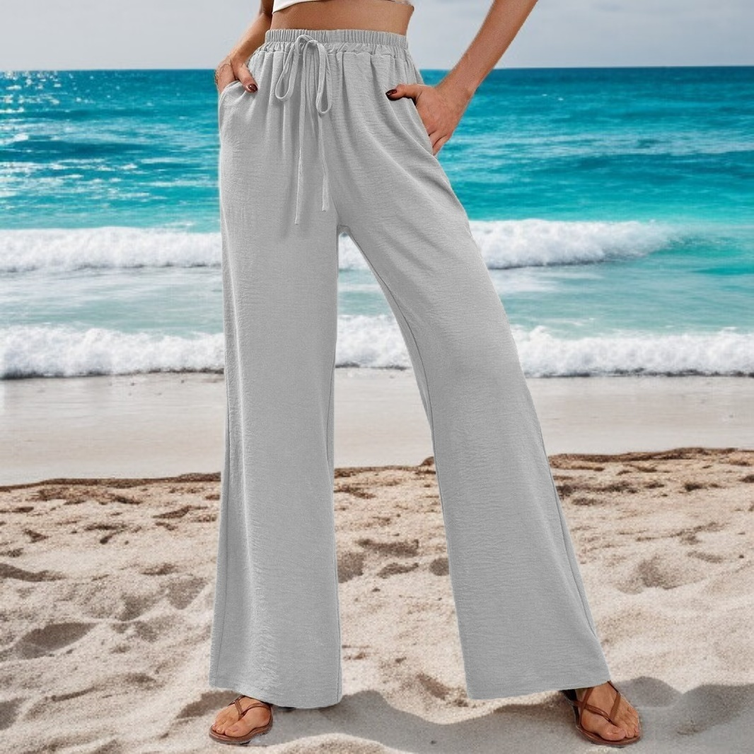 万能な無地カジュアルワイドレッグパンツ