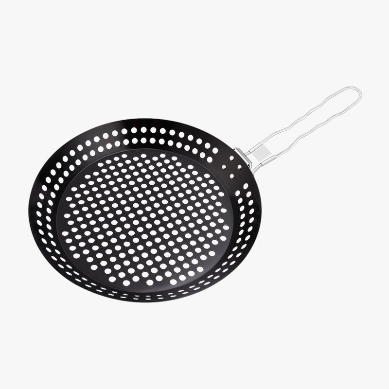 휴대용 Bbq 불판 야외 접이식 야채판 원형 펀칭 불판 나무 손잡이 야외 바베큐 접시