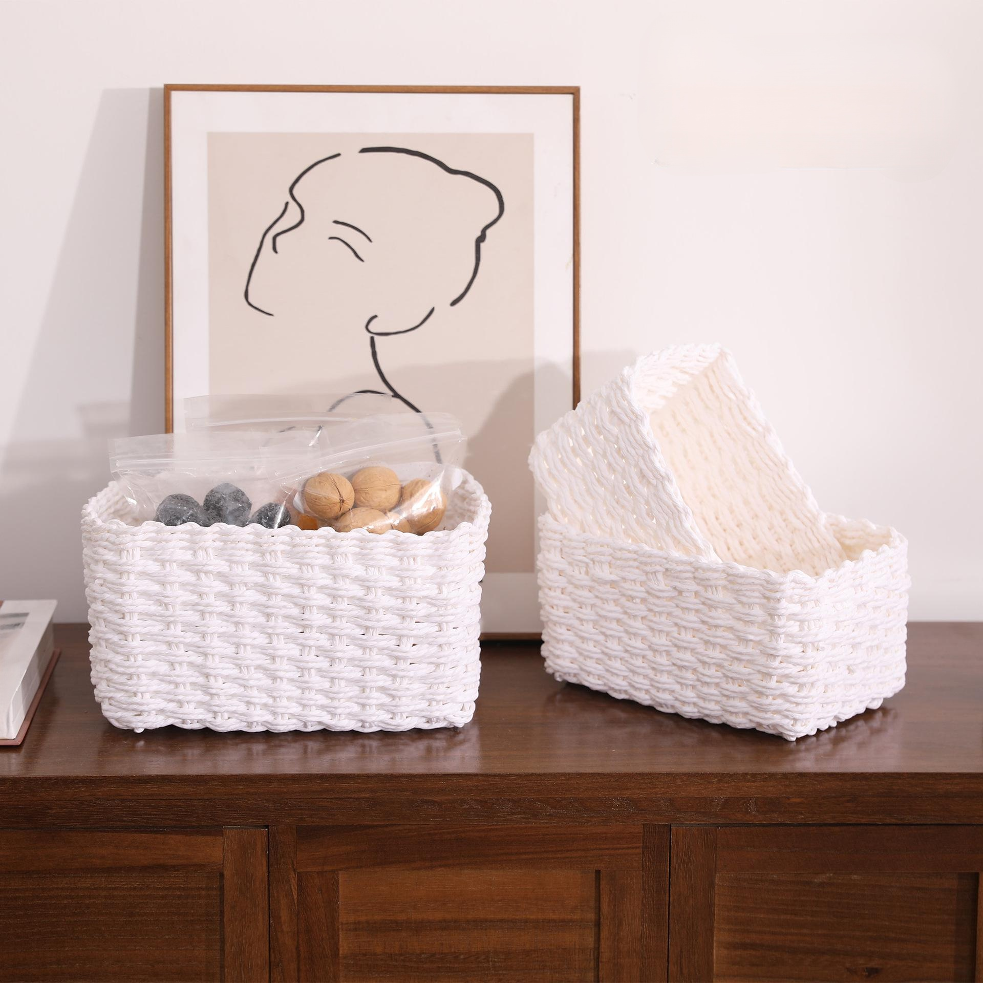 라탄 스타일 종이끈 수납 박스 - 다용도 정리함