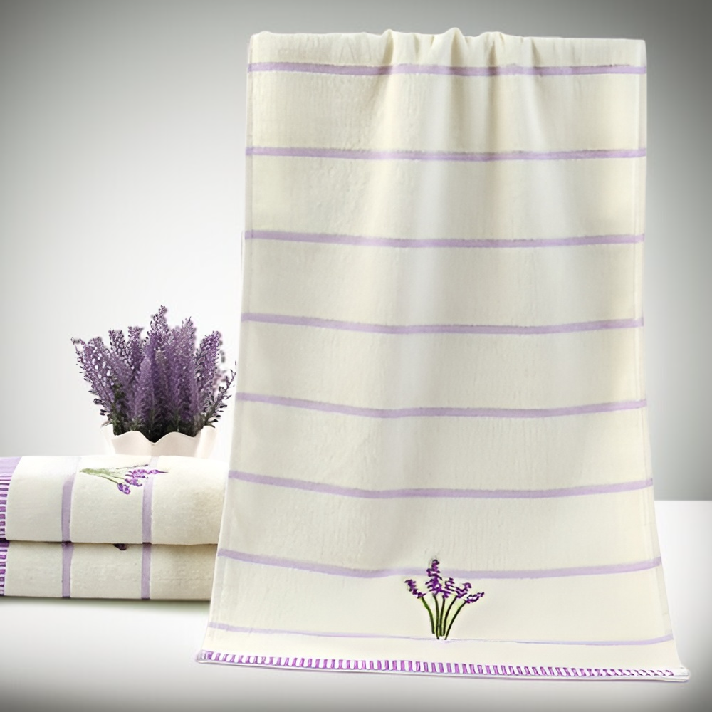 Solid Color Pure Cotton Embroidered Towels, Bath and Face Towel Set