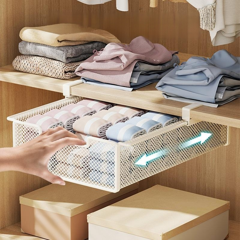 Wardrobe pull-out drawer storage basket