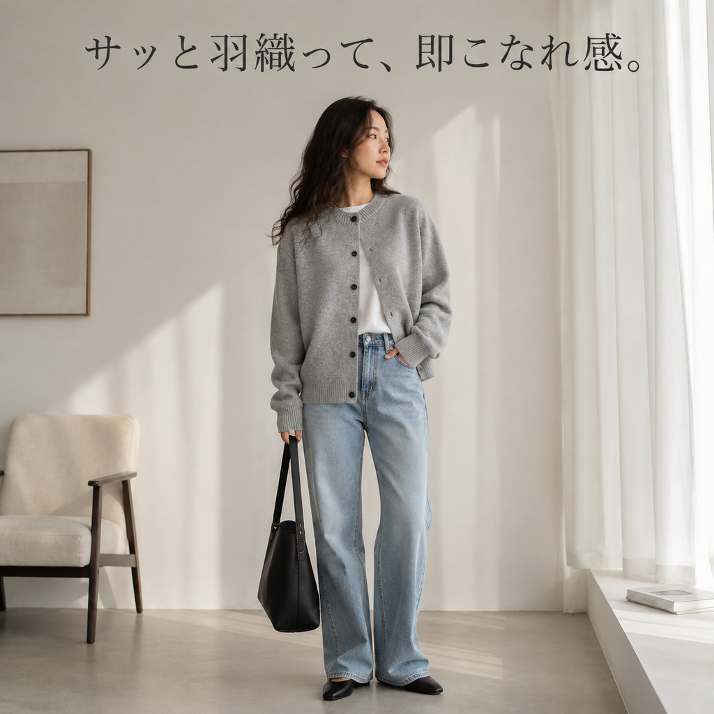 春秋冬カジュアル無地ニットカーディガン