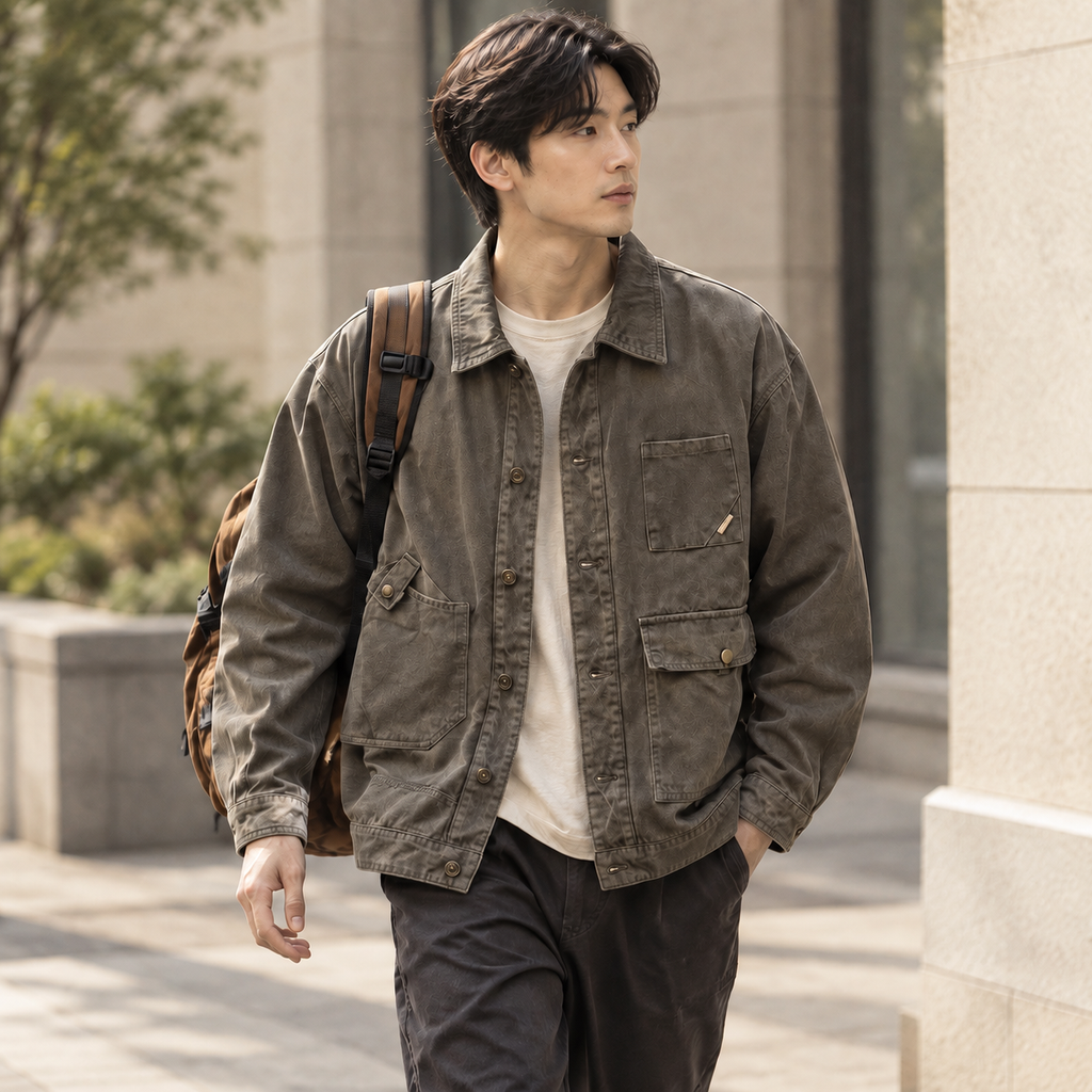 빈티지 스타일 캐주얼 데님 재킷 남성용 봄가을용