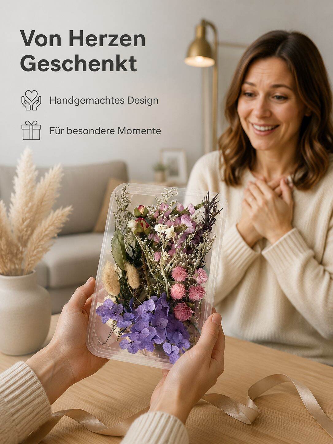 Bastelset mit konservierten Blumen, DIY-Blumenbox aus echten Blumen, Glaskuppel, Deko-Set für Zuhaus