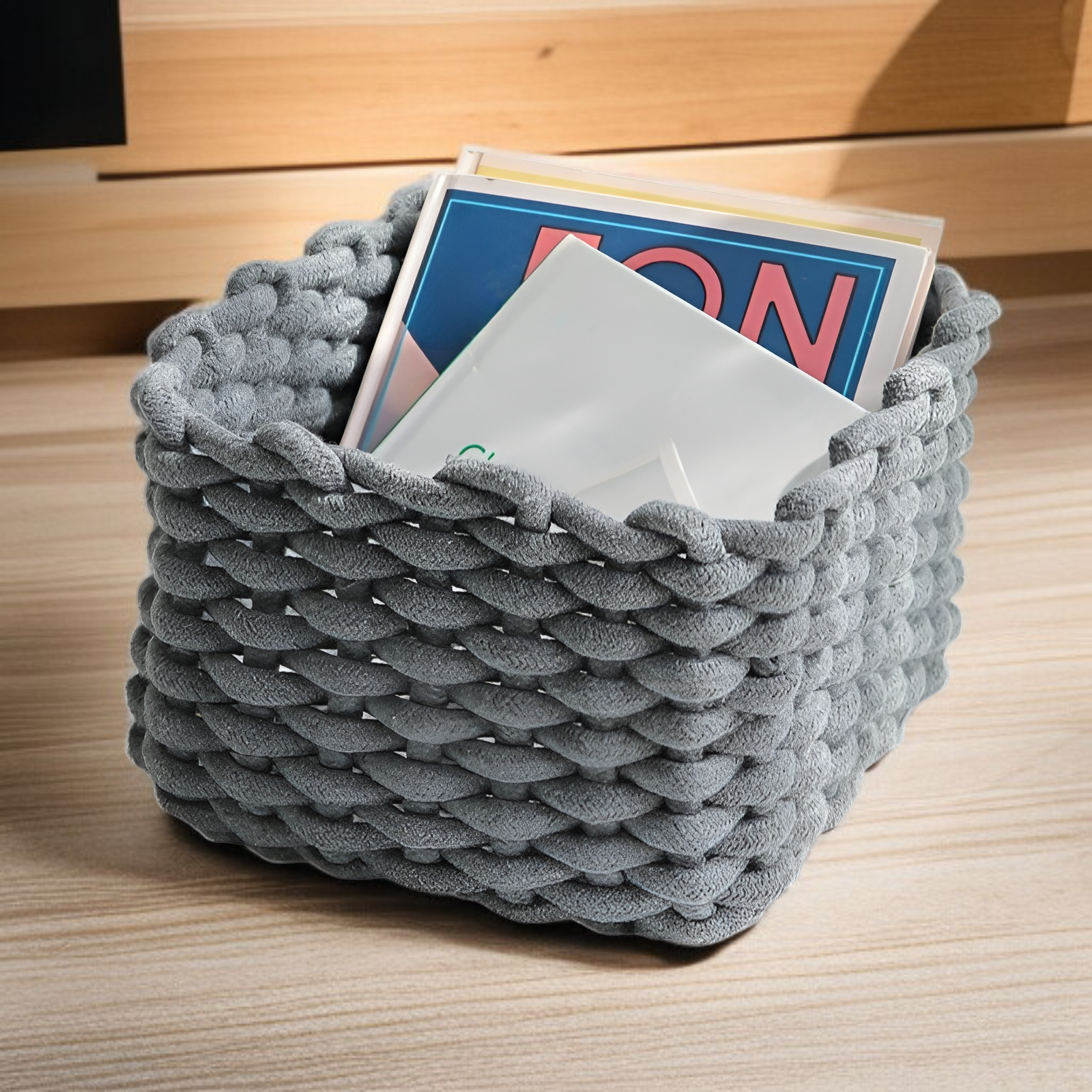 سلة ألعاب أطفال من القطن المنسوج