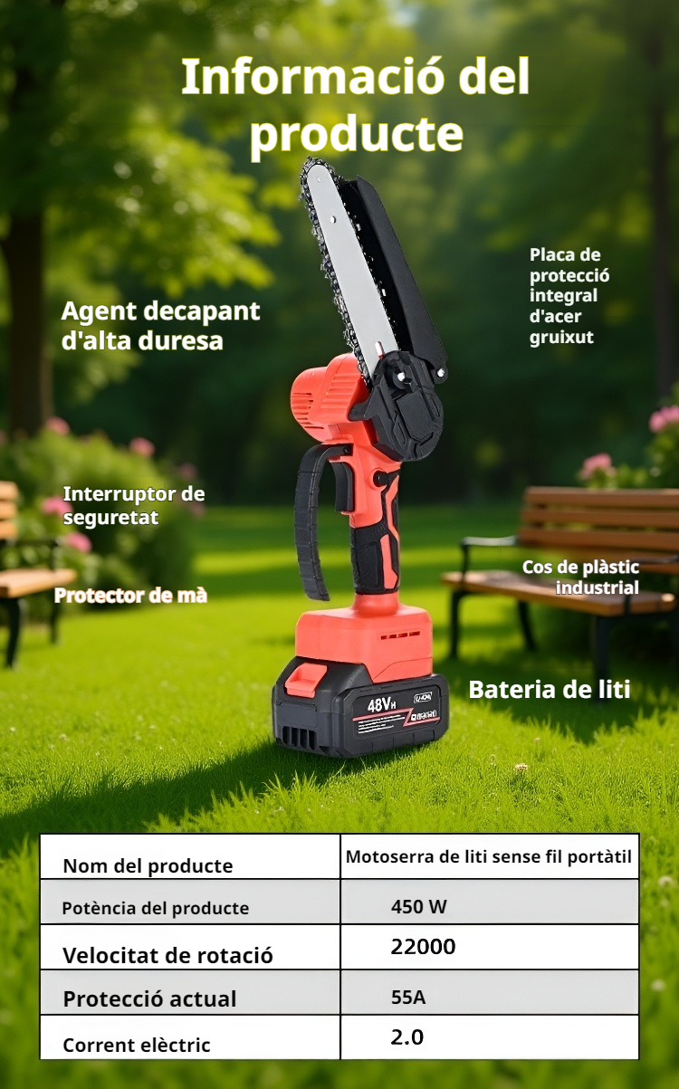 Detall de la motoserra sense fils portàtil Eina de Tala