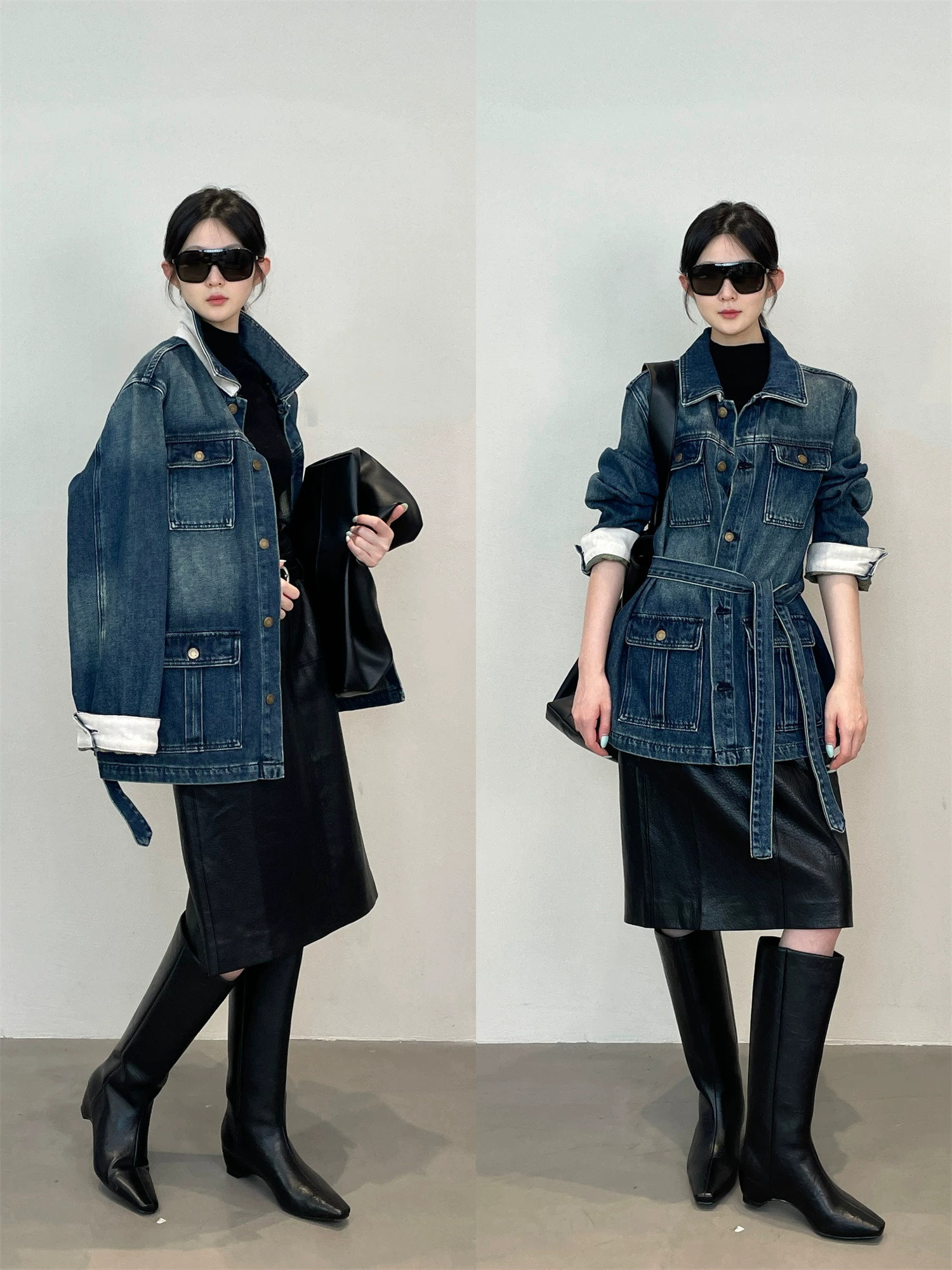 【大人の秋カジュアル】Monolly デニム風アウター | 高見えテクスチャー・きれいめシルエット・着回し抜群
