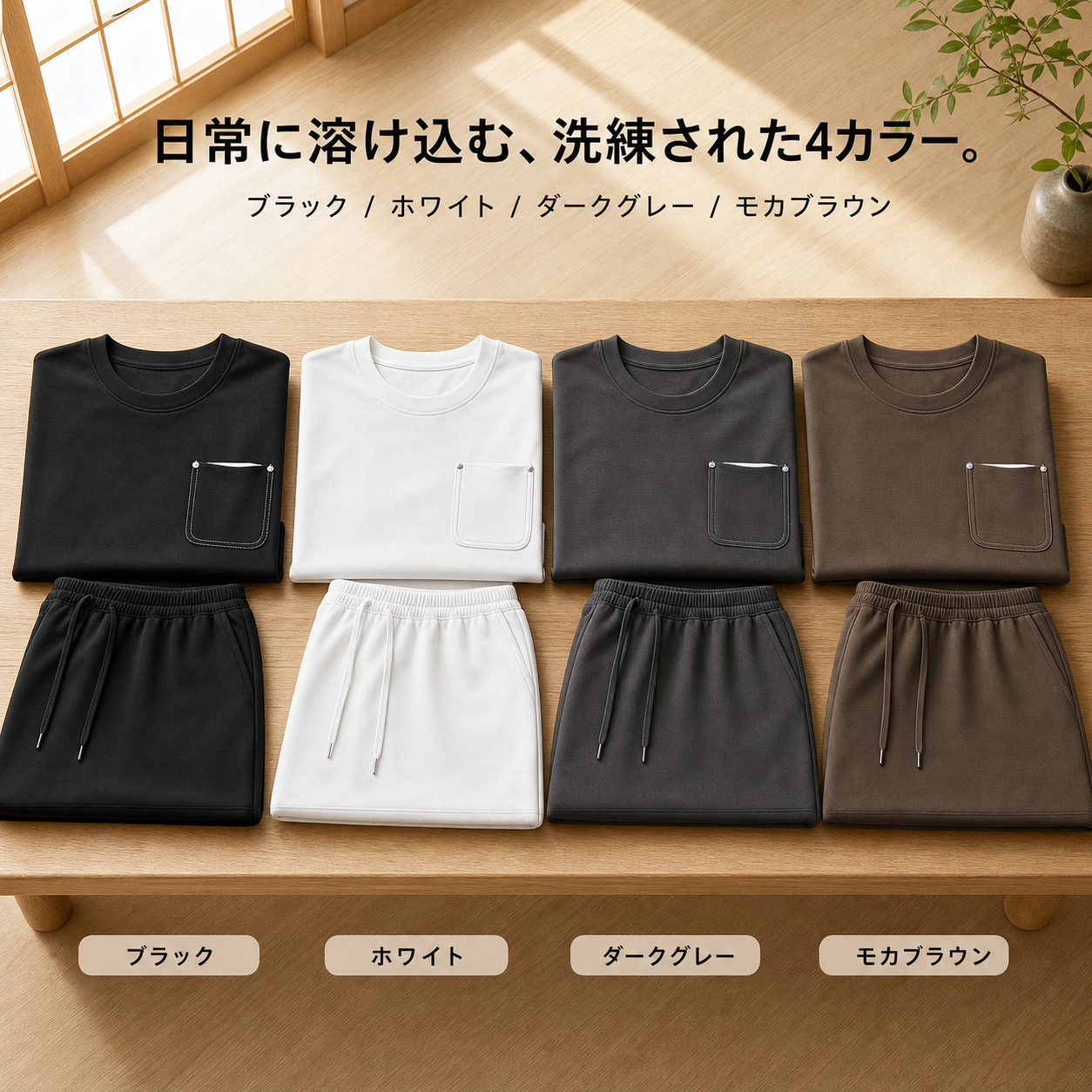 夏用メンズライン入りポケットツーピースカジュアルウェア