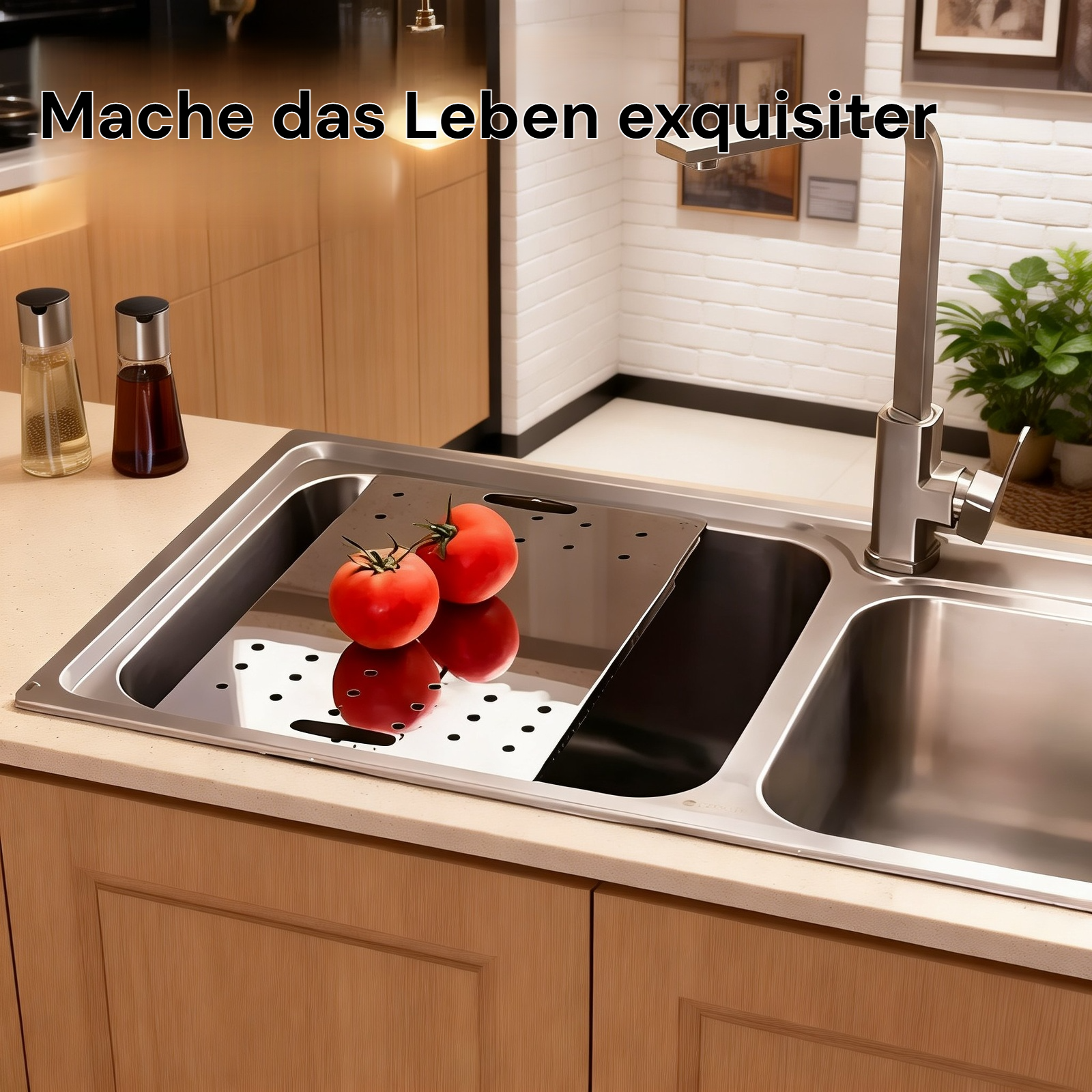 Edelstahl Spülbecken Abtropfgestell Schneidebrett und Geschirrablage