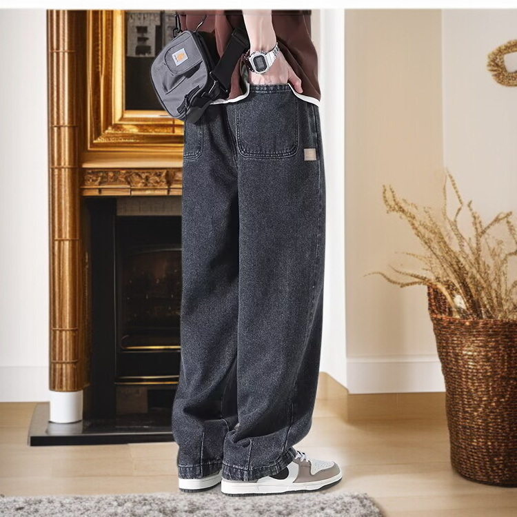 メンズアメリカンウォッシュジーンズ、ルーズストレート、トレンドブランドワイドパンツ、アメリカンハイストリート万能カジュアルロングパンツ